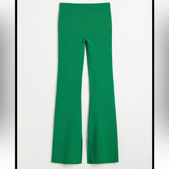 H&M Kelly Green Knit Flared Slit Hem Pull On Legging Pants - Picture 6 of 9